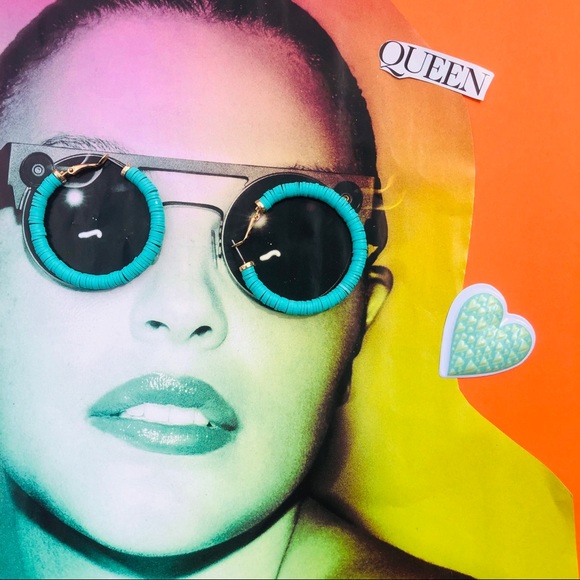 Neon Pink & Turquoise Rubber Disc Hoop Earrings - Picture 2 of 8